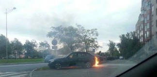 В Санкт-Петербурге сожгли автомобиль Renault, припаркованный на газоне