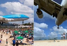 Низколетящие самолёты на пляже Махо-Бич, фото и видео