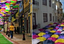 Арт-инсталляция парящих зонтиков