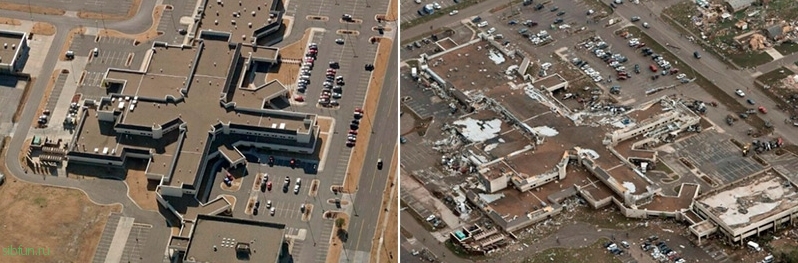 Уникальные фото до и после разрушительного торнадо в городе Мур