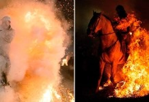 «Купание коней в огне» в день Святого Антония в Испании