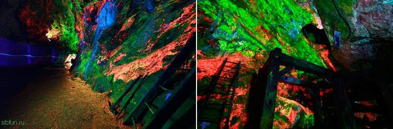 Флуоресцентные скалы Стерлинг-Хилл в музее горного дела в Нью-Джерси