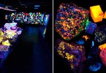 Флуоресцентные скалы Стерлинг-Хилл в музее горного дела в Нью-Джерси