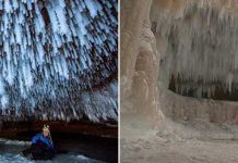 Ледяные пещеры Бейфилд на берегу озера Супериор в США