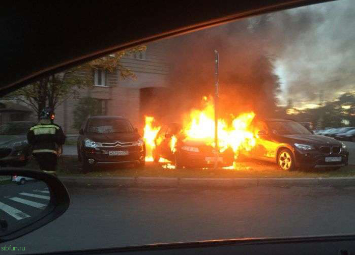 В Санкт-Петербурге сожгли автомобиль Renault, припаркованный на газоне