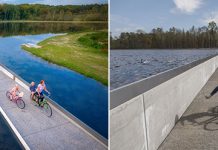«Cycling Through Water» – обычная велосипедная дорожка через пруд в Бельгии