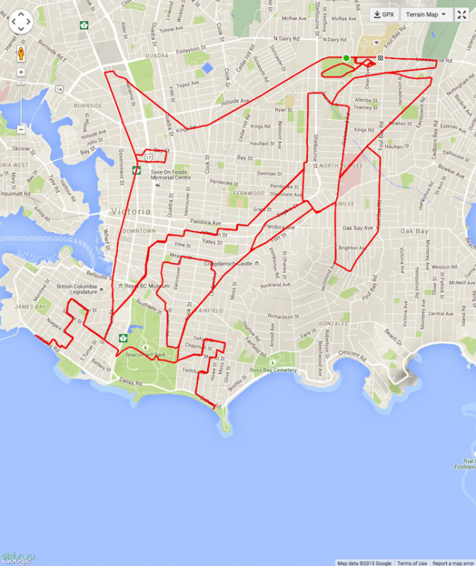 Велогонщик из Канады рисует GPS-картины на картах