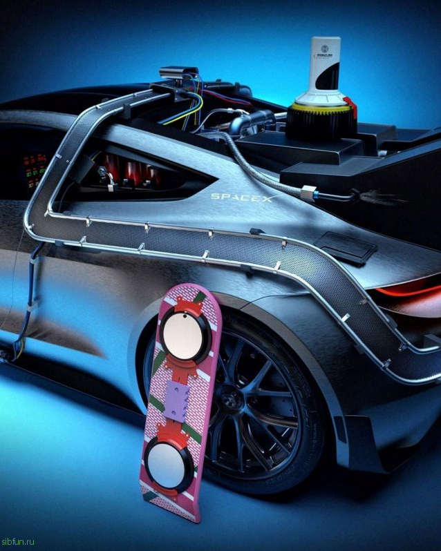 Tesla Roadster вместо DeLorean из фильма "Назад в будущее"
