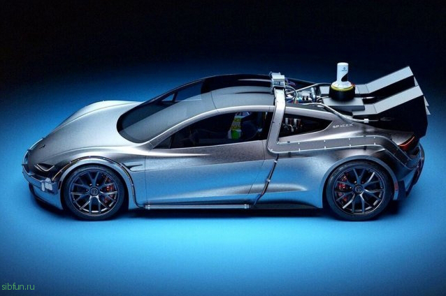 Tesla Roadster вместо DeLorean из фильма "Назад в будущее"