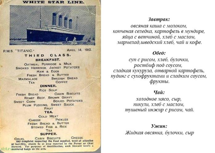 Меню, которое предлагали пассажирам Титаника