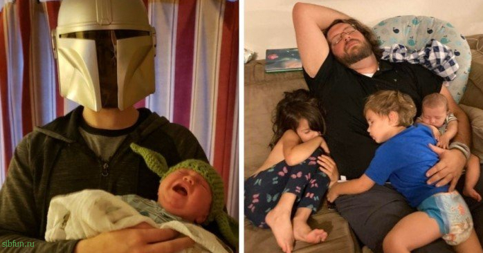 "Папа - это вам не мама!": забавные фотографии отцов со своими детьми