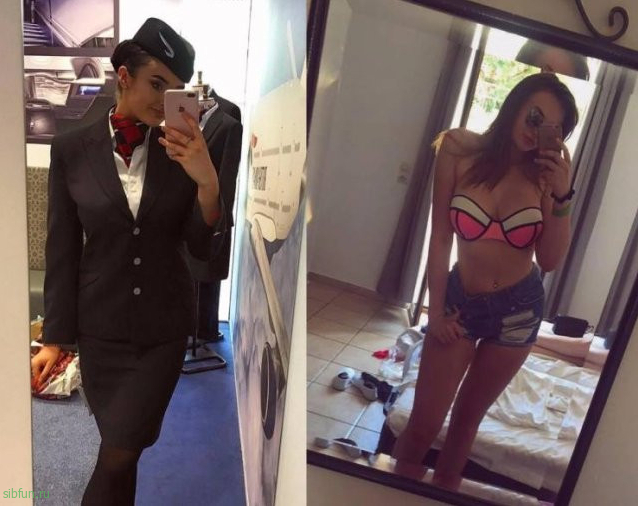 Стюардессы в униформе и без неё Стюардессы в униформе и без неё