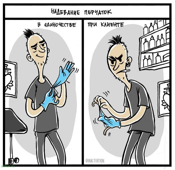 Забавный комикс про рабочие будни тату-мастера Коляна